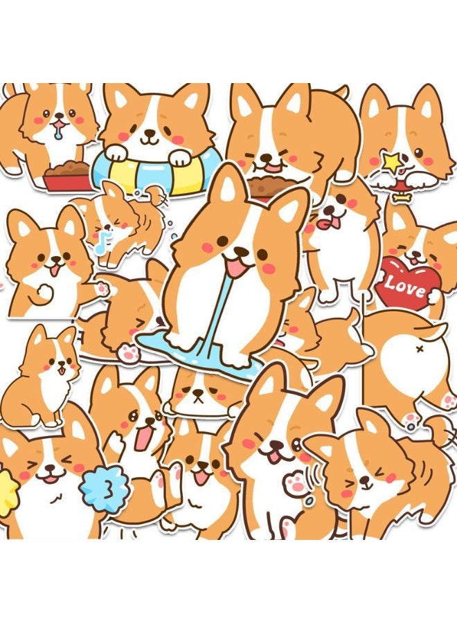 NIBEMINENT 50 Pcs Cartoon Corgi Deco Kit Waterproof Stickers, High Definition Printing Bright Colors, Suitable for Laptop Skateboard Luggage Water Bottle Guitar DIY - Image 1