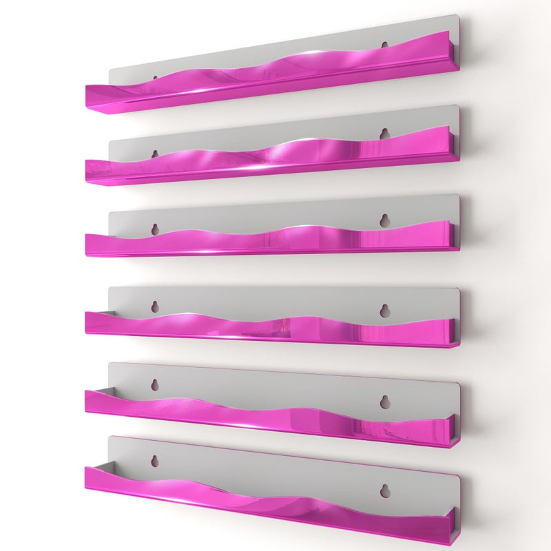 YMVV Wall-Mounted Nail Polish Organizer Rack - 15 Inch Pink Mirror Finish Nail Polish Shelf, Makeup & Beauty Essentials Storage - Multi-Purpose Display Holder for Small Space, Vanity Bathroom, 6 Pack - Image 1