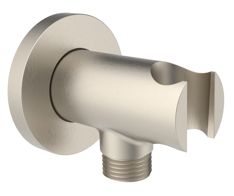 Aquaiaw Wall Supply Elbow with O-Ring Flange, Tapered 1/2 NPT Female Inlet, Solid Brass Wall Union W/Handshower Holder, Round Supply Elbow W/Hand Shower bracket, PVD Brushed Nickel, G1/2 Outlet - Image 1