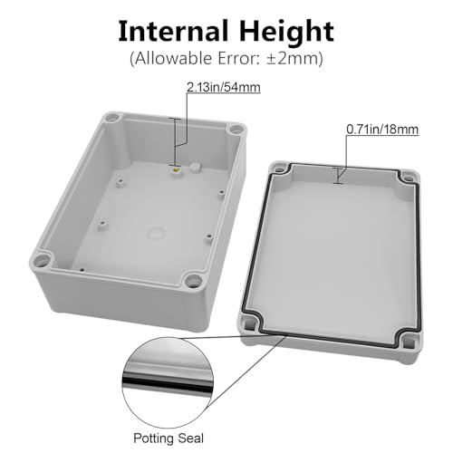 LeMotech Junction Box IP67 Waterproof Dustproof ABS Plastic Project Box for Electrical Outdoor Enclosure Gray 6.9 x 4.9 x 3 inch (175 x 125 x 75 mm) - Image 4
