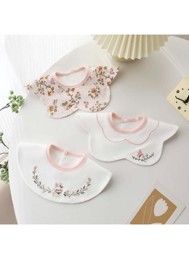 3-Pack Infant Bibs - 360° Rotatable Waterproof Cotton Drool Bibs for Newborns, Anti-Spit Milk Essentials with Petal Design - Image 1
