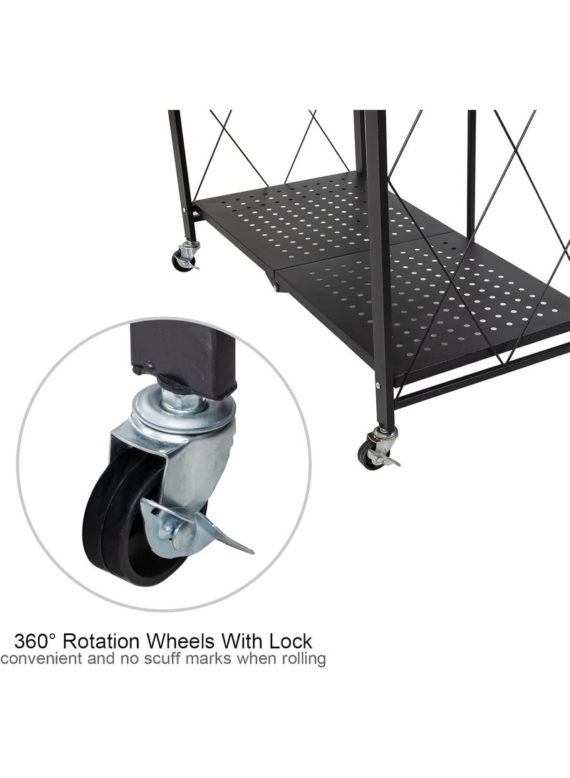 ستاند تخزين معدني قابل للطي 4 أرفف بعجلات – رف حديد متين، بدون تركيب، منظم متعدد الاستخدامات للمطبخ أو المكتب أو الجراج – أسود - Image 5