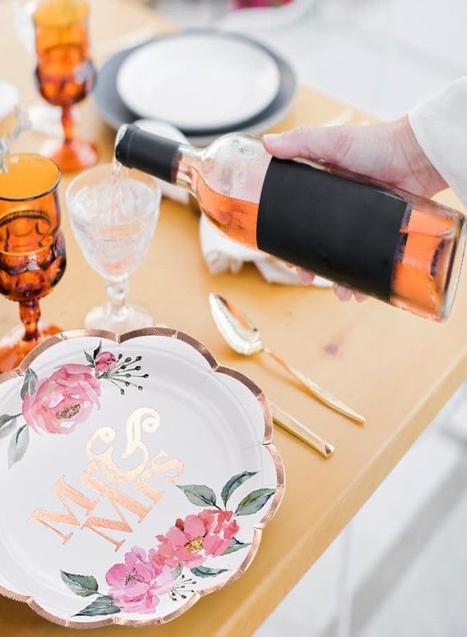 WRAPAHOLIC أطباق ورقية زفاف WRAPAHOLIC 25 قطعة - 9 بوصة للسيد والسيدة وزهور أطباق قابلة للتصرف لأدوات المائدة الزخرفية لحفلات الطعام - Image 5