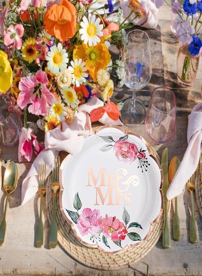 WRAPAHOLIC أطباق ورقية زفاف WRAPAHOLIC 25 قطعة - 9 بوصة للسيد والسيدة وزهور أطباق قابلة للتصرف لأدوات المائدة الزخرفية لحفلات الطعام - Image 4