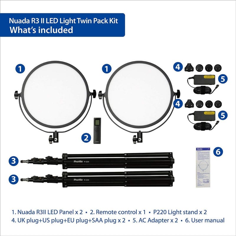 Phottix Nuada R3 II LED Light Twin Set Kit - Black - Image 2