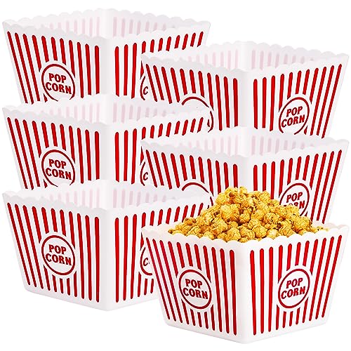 Bekith 6 Pack Plastic Popcorn Buckets Reusable, Large Popcorn Containers for Movie Night, 9" Square x 6" Tall - Image 1