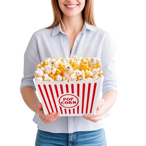 Bekith 6 Pack Plastic Popcorn Buckets Reusable, Large Popcorn Containers for Movie Night, 9" Square x 6" Tall - Image 5