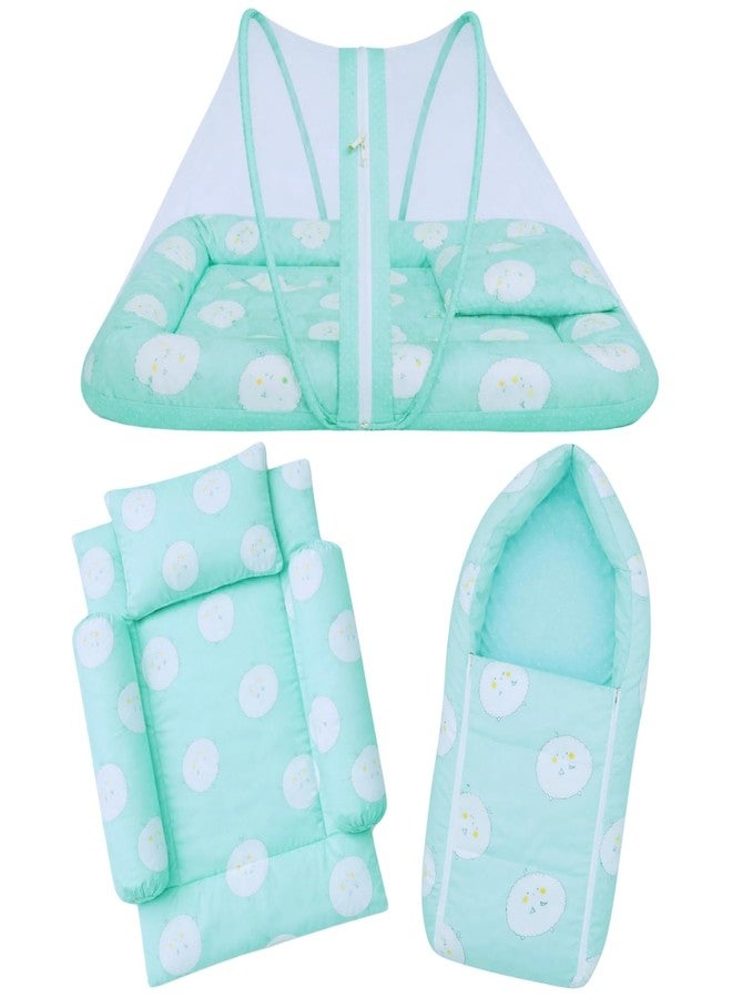 Toddylon Baby Bedding Set for New Born | 3-Piece Soft Cotton Baby Bed with Mosquito Net & Carry Bag | Lightweight Newborn Baby Essentials Gift Combo for Unisex Babies (Green, 0–6 Months) - Image 1