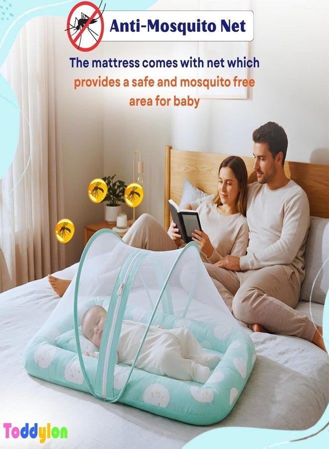 Toddylon Baby Bedding Set for New Born | 3-Piece Soft Cotton Baby Bed with Mosquito Net & Carry Bag | Lightweight Newborn Baby Essentials Gift Combo for Unisex Babies (Green, 0–6 Months) - Image 2
