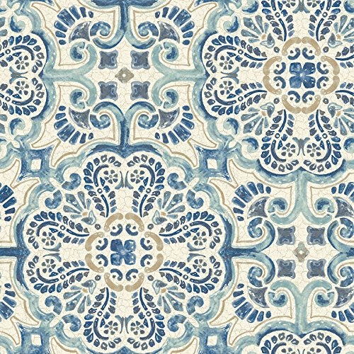 NuWallpaper NU2235 Florentine Tile Peel & Stick Wallpaper, Blue - Image 5
