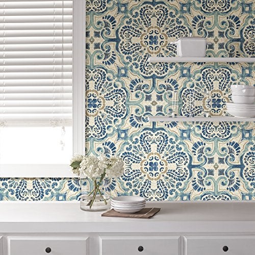 NuWallpaper NU2235 Florentine Tile Peel & Stick Wallpaper, Blue - Image 3