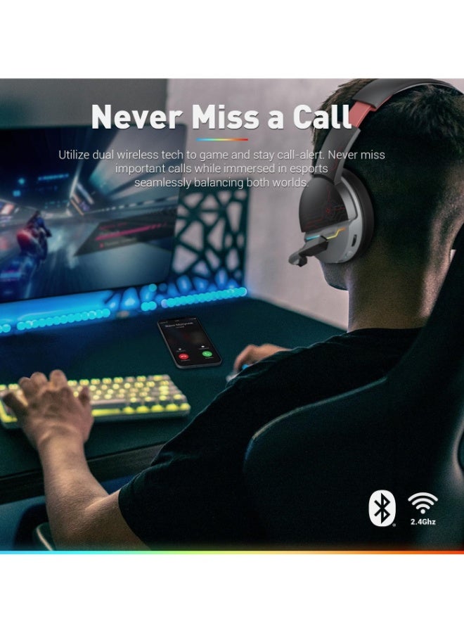 نوبو سماعة رأس لاسلكية مزدوجة NUBWO G08 مع مايكروفون لجهاز PS5، PS4، الكمبيوتر، الهاتف المحمول، التابلت، لاسلكي 2.4 جيجا هرتز + بلوتوث، إضاءة RGB على بطاقة TF - Image 2