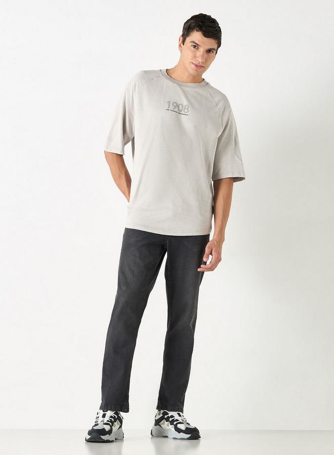 Lee Cooper Typographic Print Oversized T-shirt with Crew Neck and Short Sleeves - Image 2