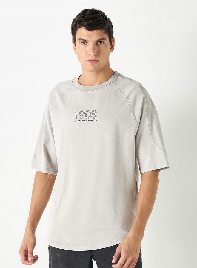 Lee Cooper Typographic Print Oversized T-shirt with Crew Neck and Short Sleeves - Image 1