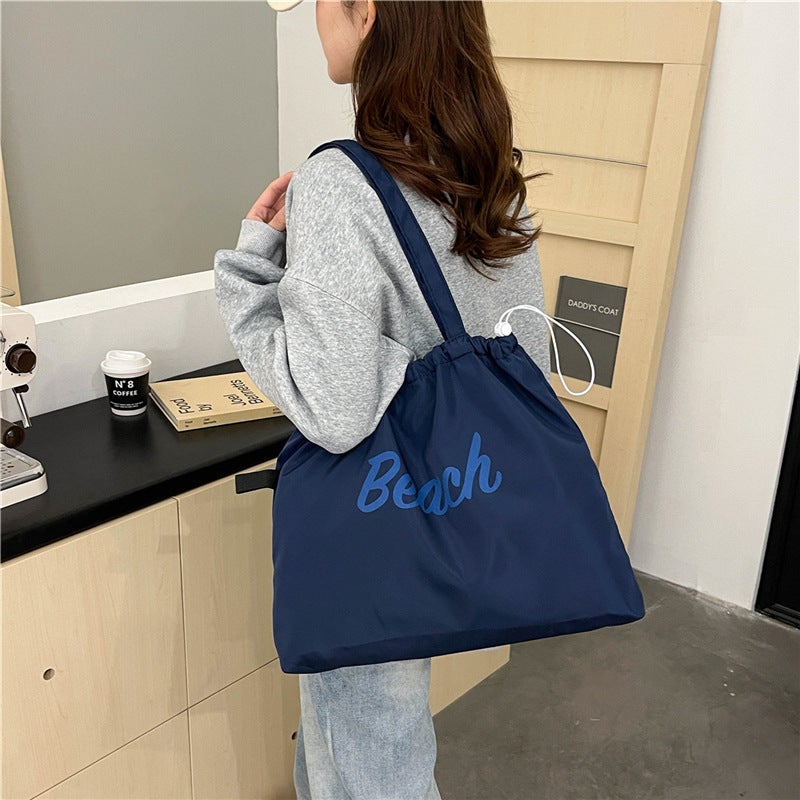 Large Capacity Casual Backpack Lazy Style Letter Drawstring Bag Female Office Commuter Shopping Simple Shoulder Bag - Image 1