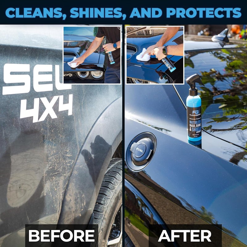 Flowgenix ™ Waterless Car Wash Spray - Grand Finale - Motorcycle Cleaner & Car Wax Spray Polish (8 oz) - Ceramic Coating - Incl. 2 Microfiber Towels - Quick Detailer Spray (3-Pack) - Image 3