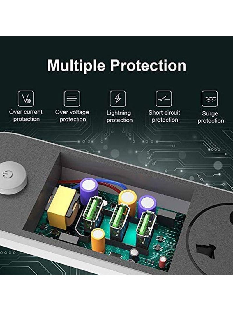 Extension cord with USB plug, 3 USB ports 3-way socket Power strip with surge protection Black extension cord with 1.6 m 3-pin power shield (3 x USB 3.1A)  - Image 4