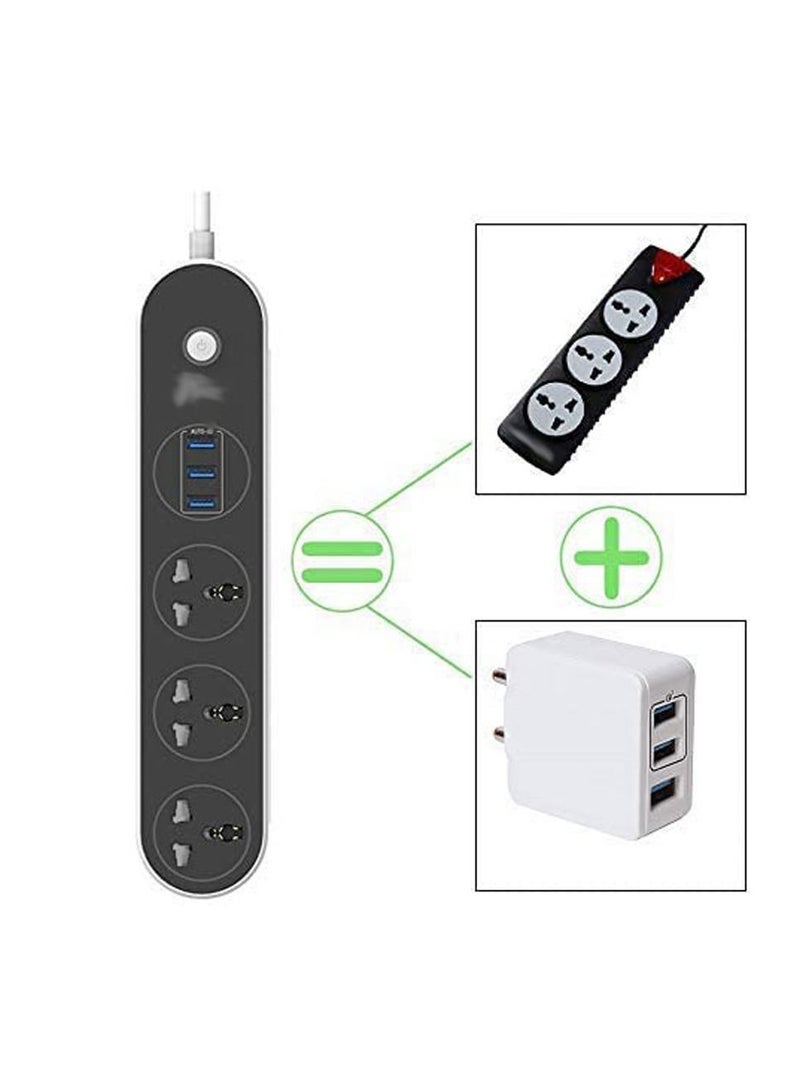 Extension cord with USB plug, 3 USB ports 3-way socket Power strip with surge protection Black extension cord with 1.6 m 3-pin power shield (3 x USB 3.1A)  - Image 2