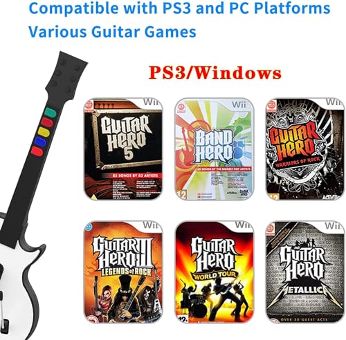 DOYO Wireless Guitar Hero Controller for PC and PS3, Guitar for Guitar Hero 3/4/5 and Rock Band 1/2 Games with Strap (5 Keys/White) - Image 2