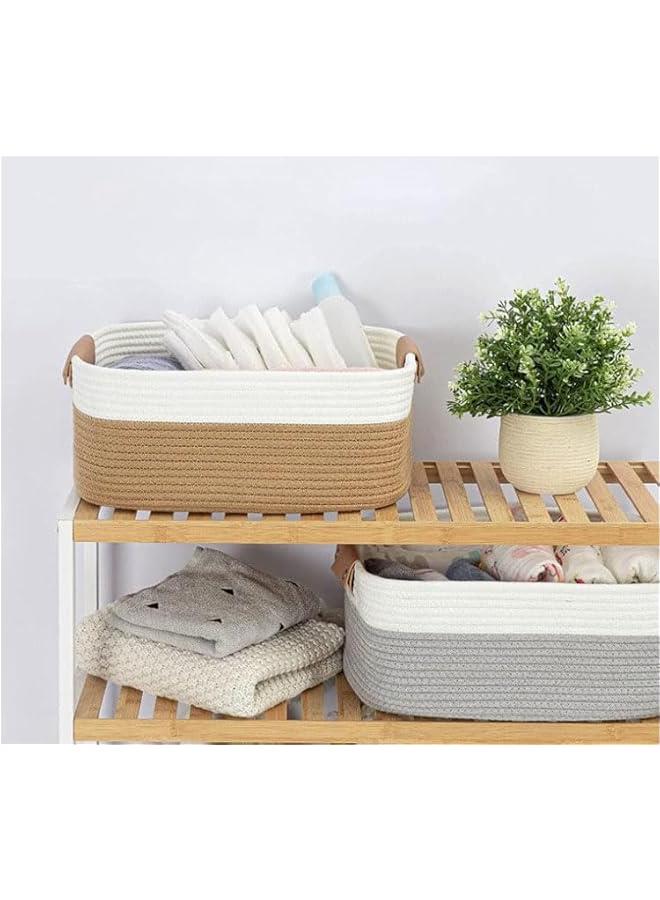 Large Blanket Basket with Handle,42cm*28cm*23cm Rectangle Woven Baskets,Toy Storage Basket, Cotton Rope Basket For Living Room,Nursery ,Laundry - Image 4