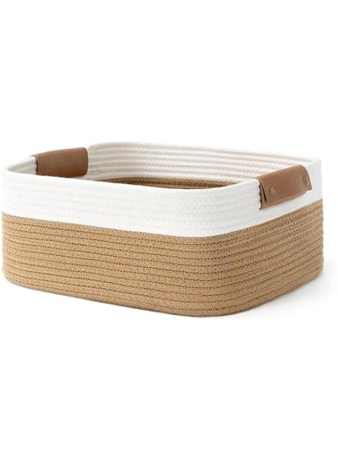 Large Blanket Basket with Handle,42cm*28cm*23cm Rectangle Woven Baskets,Toy Storage Basket, Cotton Rope Basket For Living Room,Nursery ,Laundry - Image 1