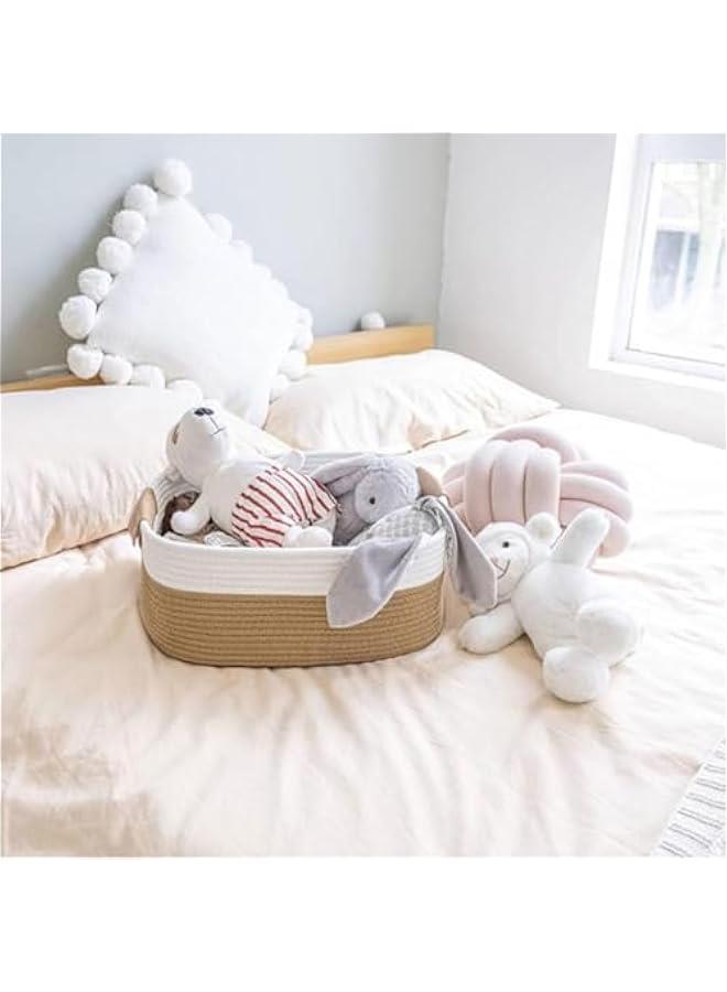 Large Blanket Basket with Handle,42cm*28cm*23cm Rectangle Woven Baskets,Toy Storage Basket, Cotton Rope Basket For Living Room,Nursery ,Laundry - Image 5
