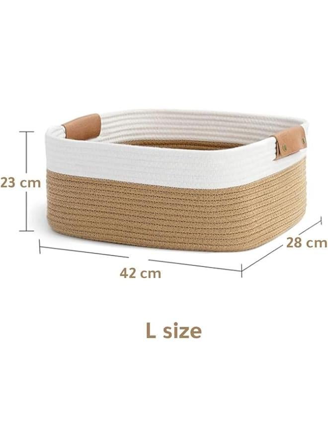 Large Blanket Basket with Handle,42cm*28cm*23cm Rectangle Woven Baskets,Toy Storage Basket, Cotton Rope Basket For Living Room,Nursery ,Laundry - Image 3
