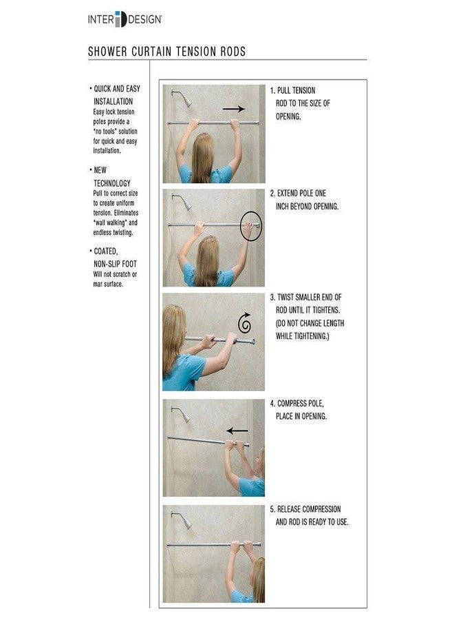 إنترديزاين قضيب ستارة حمام معدني قابل للتمديد من iDesign Cameo، ذو شد ثابت، مناسب للحمامات الرئيسية، وحمامات الضيوف، وحمامات الأطفال، وللنوافذ، قابل للتعديل من 43 إلى 75 بوصة، طقم من قطعتين، أسود مطفي - Image 4