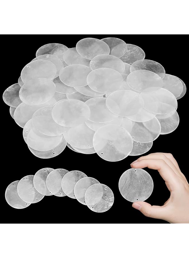 The Bros أصداف بحرية طبيعية دائرية، 100 قطعة أصداف محار بحجم 2 بوصة، للحرف اليدوية مع 2 ثقب لأقراص الأصداف البحرية، لصوت الرياح ستارة الباب، قلادة معلقة، زينة، ديكور منزلي لحفلات الزفاف، حرف يدوية DIY - Image 1