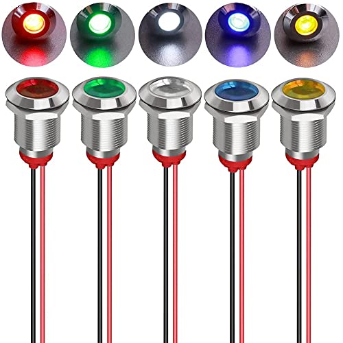 Gebildet 5pcs 12mm AC/DC 12-24V LED Metal Indicator Light Waterproof Signal Lamp Pilot Dash Directional Car Truck Boat with Wire - Image 1