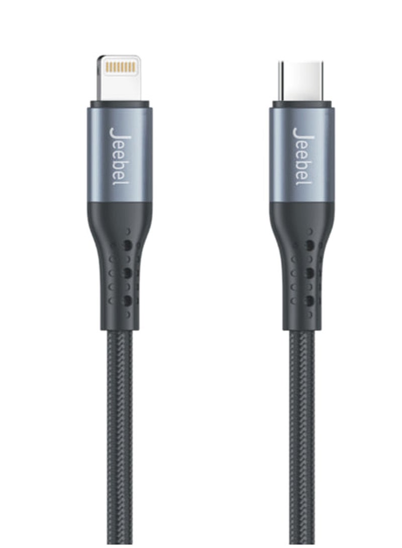 Jeebel MFI certified fast iPhone charging cable with Type-C port, black cut-resistant fabric 2 M - Image 1