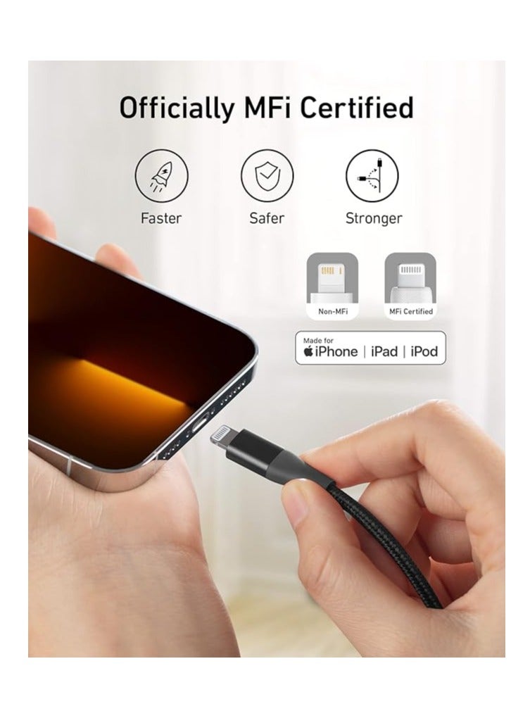 Jeebel MFI certified fast iPhone charging cable with Type-C port, black cut-resistant fabric 2 M - Image 2