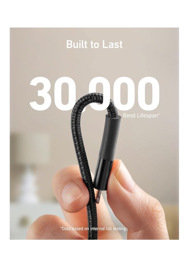 Jeebel MFI certified fast iPhone charging cable with Type-C port, black cut-resistant fabric 2 M - Image 3