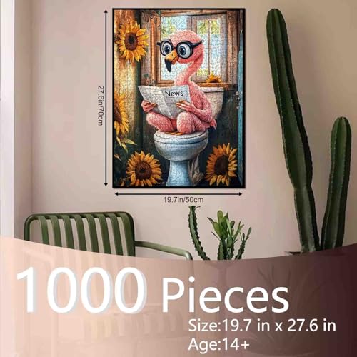 Tucocoo Flamingo on Toilet Jigsaw Puzzle for Adults 1000 Piece Funny Animal with Glasses Reading Newspaper Puzzle Quirky Bathroom Decor Sunflowers Relaxing Puzzles Fun Challenging Gift for Puzzle Lovers - Image 5