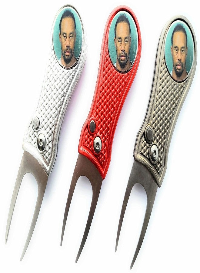 OIXXAF Smash Factor Tiger Woods Mugshot Golf Divot Repair Tool with Ball Marker - Foldable Switchblade Design (Red) - Image 2