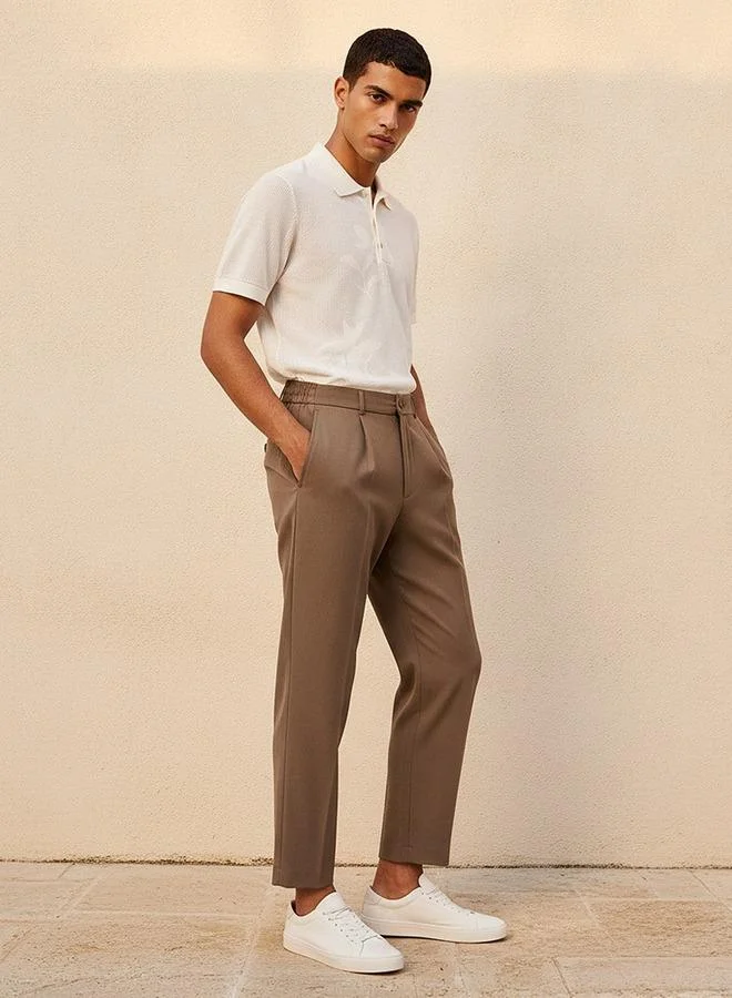 Iconic BROWN COMFORT PLEATED ELASTICATED  PANT for Men | Best Price UAE