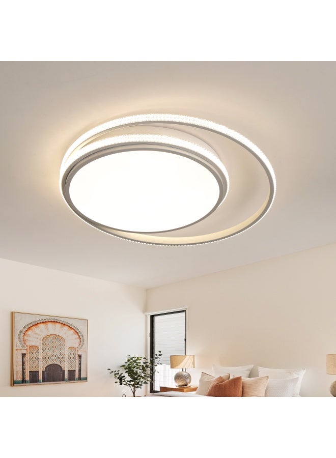 Modern LED Flush Mount Ceiling Light – 20-Inch White Streamlined Double-Ring Art Design with Remote Control, 3000K–6000K Stepless Dimming, and Eye-Care CRI ≥95 – Suitable for Bedrooms, Living Rooms, and Kitchens - Image 1