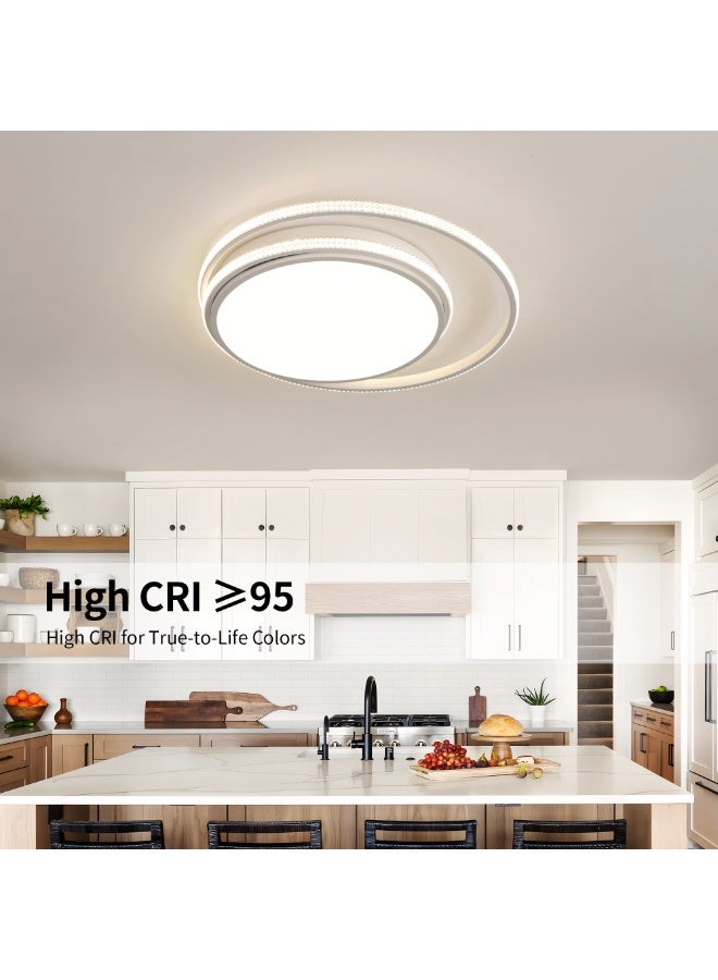 Modern LED Flush Mount Ceiling Light – 20-Inch White Streamlined Double-Ring Art Design with Remote Control, 3000K–6000K Stepless Dimming, and Eye-Care CRI ≥95 – Suitable for Bedrooms, Living Rooms, and Kitchens - Image 4