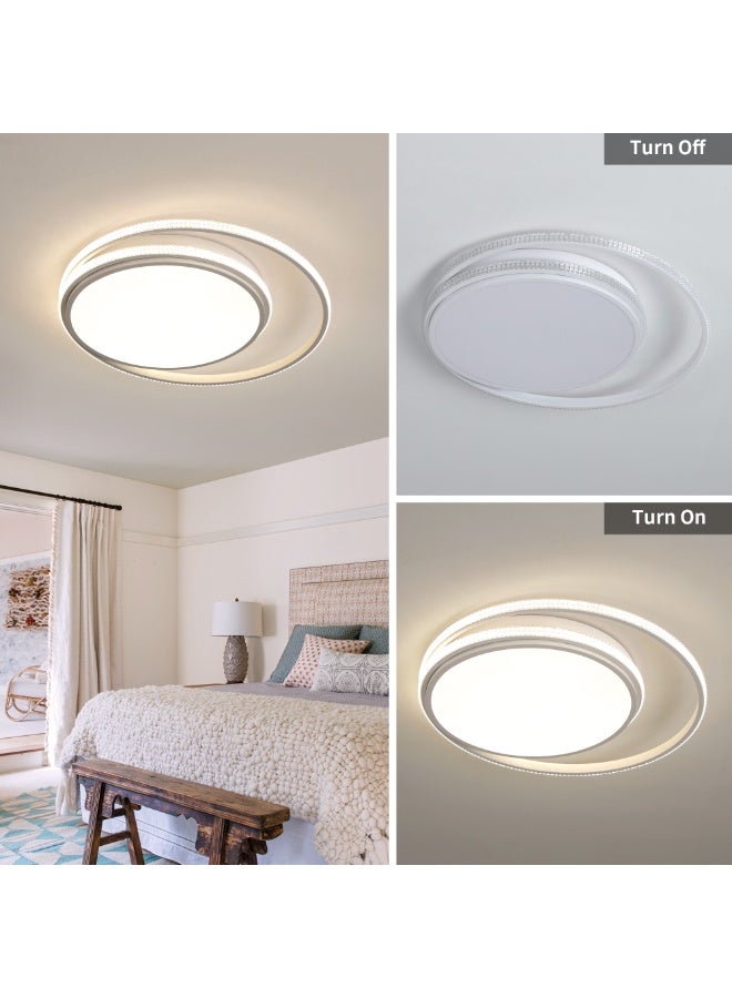 Modern LED Flush Mount Ceiling Light – 20-Inch White Streamlined Double-Ring Art Design with Remote Control, 3000K–6000K Stepless Dimming, and Eye-Care CRI ≥95 – Suitable for Bedrooms, Living Rooms, and Kitchens - Image 5