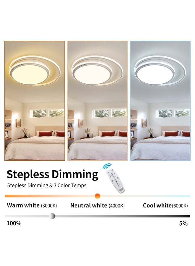 Modern LED Flush Mount Ceiling Light – 20-Inch White Streamlined Double-Ring Art Design with Remote Control, 3000K–6000K Stepless Dimming, and Eye-Care CRI ≥95 – Suitable for Bedrooms, Living Rooms, and Kitchens - Image 3