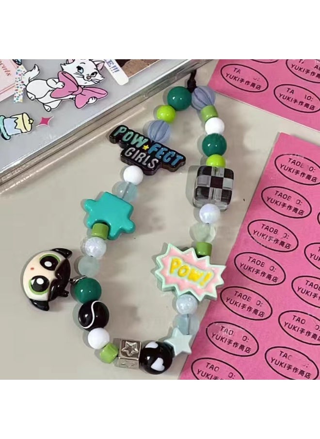 NIBEMINENT Beaded Phone Lanyard, Anti Lost Removable Wrist Strap,Skydiving Little Girls Bracelet Pendant, Phone Keychain Lanyard 