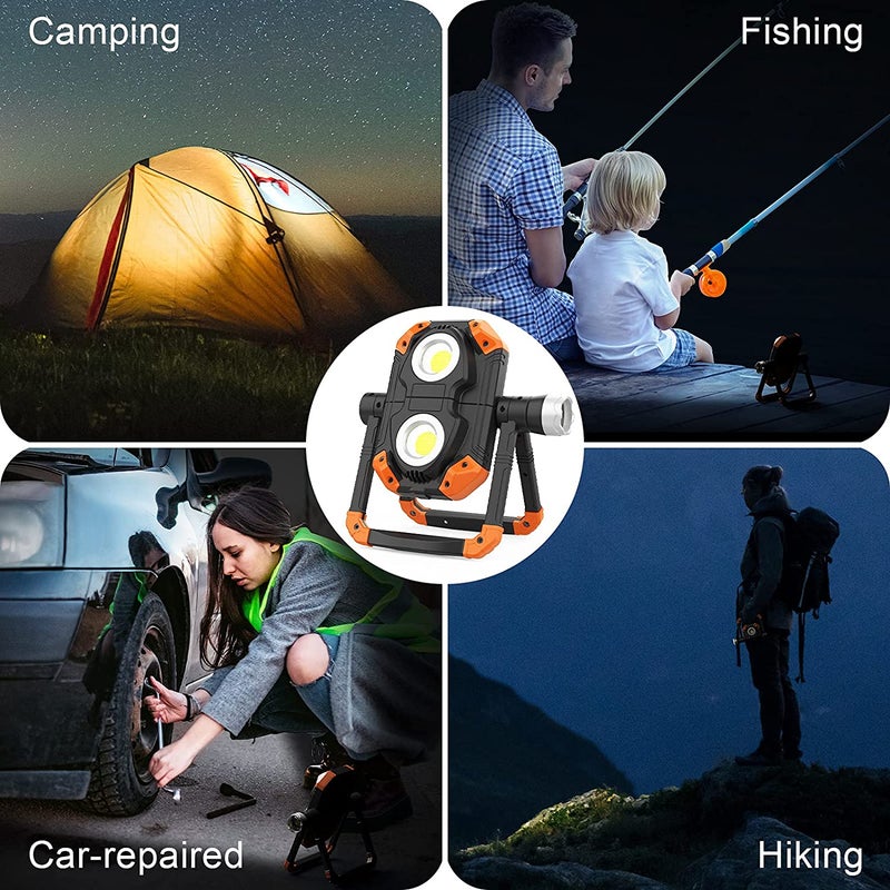 Work Light Rechargeable, 2500LM 3 COB Portable LED Work Light with 4000mAh Mobile Charge, Folding Waterproof Working Flashlight, Car Repairing, Emergency and Job Site Lighting (Orange) - Image 2