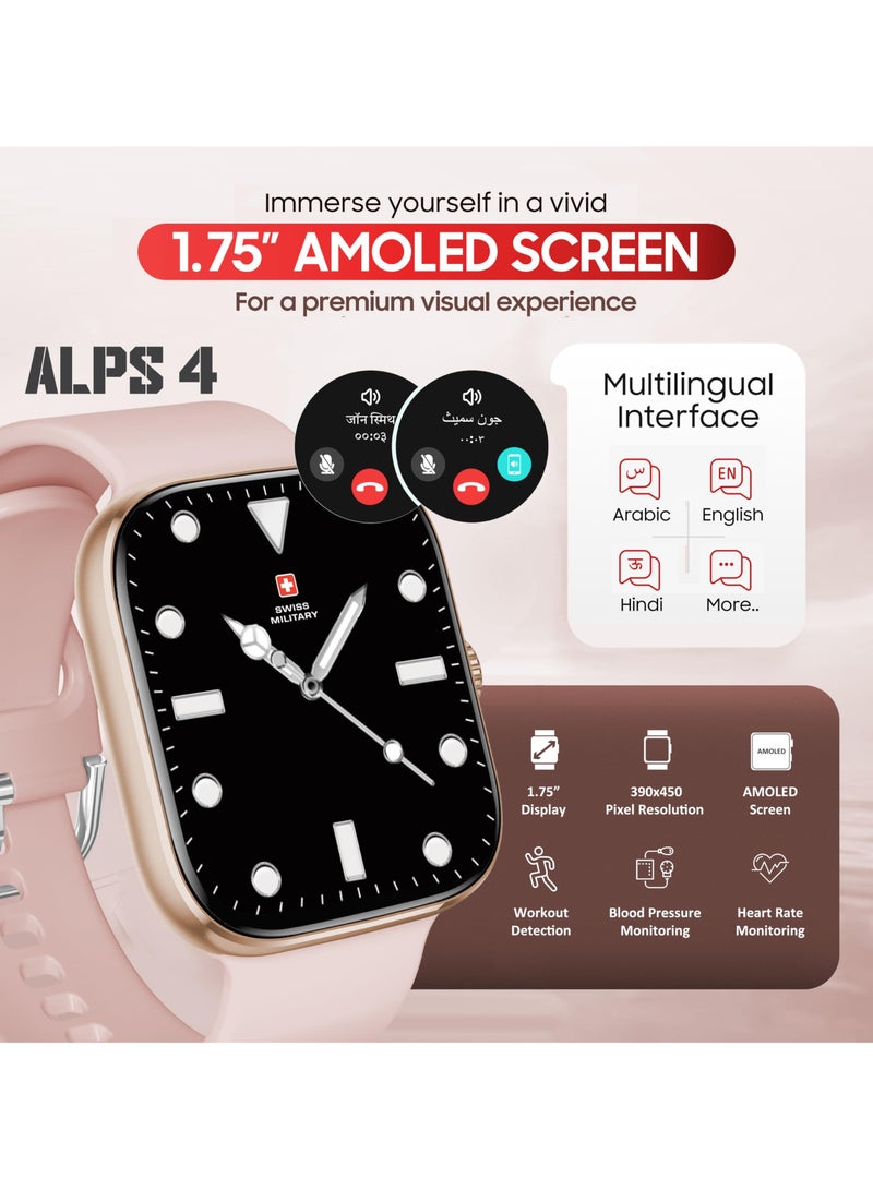 SWISS MILITARY Swiss Military Alps 4 Smartwatch Pink – AMOLED Display, Bluetooth Calling, Health Tracking, IP67, Wireless Charging  - Image 3