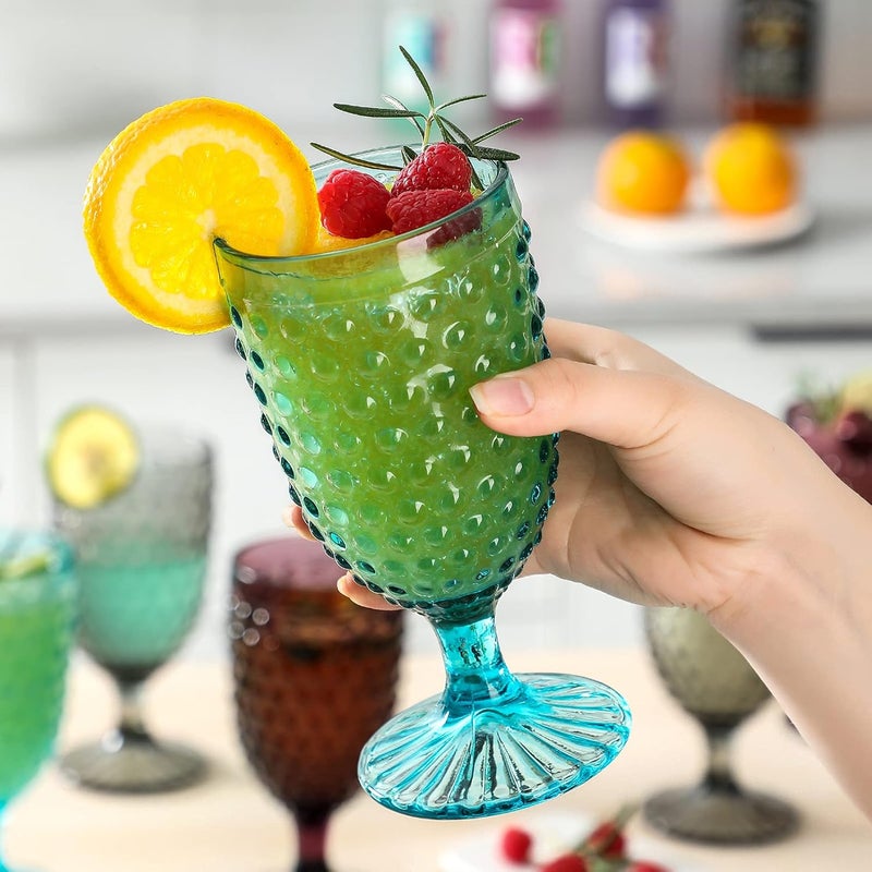G G Hobnail Iced Tea Beverage Goblets 13 oz set of 6 Premiun Glass Set for Wine Soda Juice Water Perfect for Dinner Parties Bars Restaurants Everyday use Multicolor Goblet  - Image 2