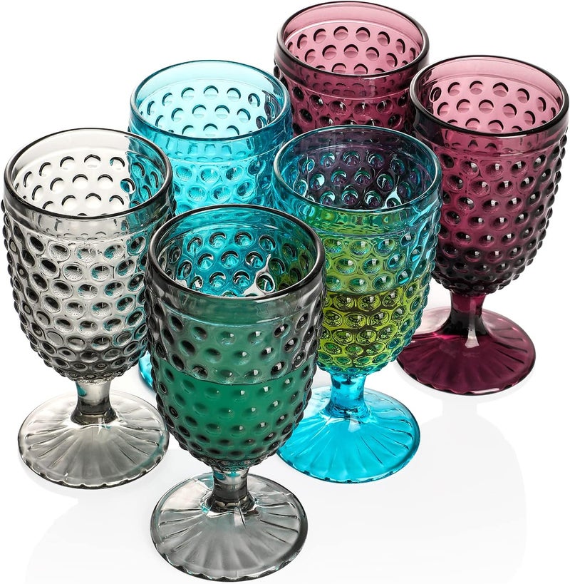 G G Hobnail Iced Tea Beverage Goblets 13 oz set of 6 Premiun Glass Set for Wine Soda Juice Water Perfect for Dinner Parties Bars Restaurants Everyday use Multicolor Goblet  - Image 1