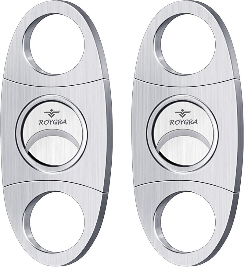 roygra Cigar Cutter Set (2 Pack), Guillotine Double Blade, Cigar Accessories for Men, Stainless Steel Smoking Accessories Tool, Portable Sharp Clean Cut - Silver - Image 1