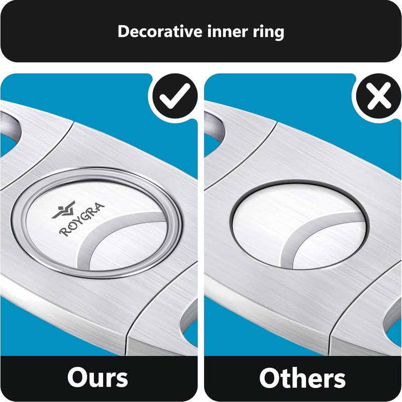 roygra Cigar Cutter Set (2 Pack), Guillotine Double Blade, Cigar Accessories for Men, Stainless Steel Smoking Accessories Tool, Portable Sharp Clean Cut - Silver - Image 4