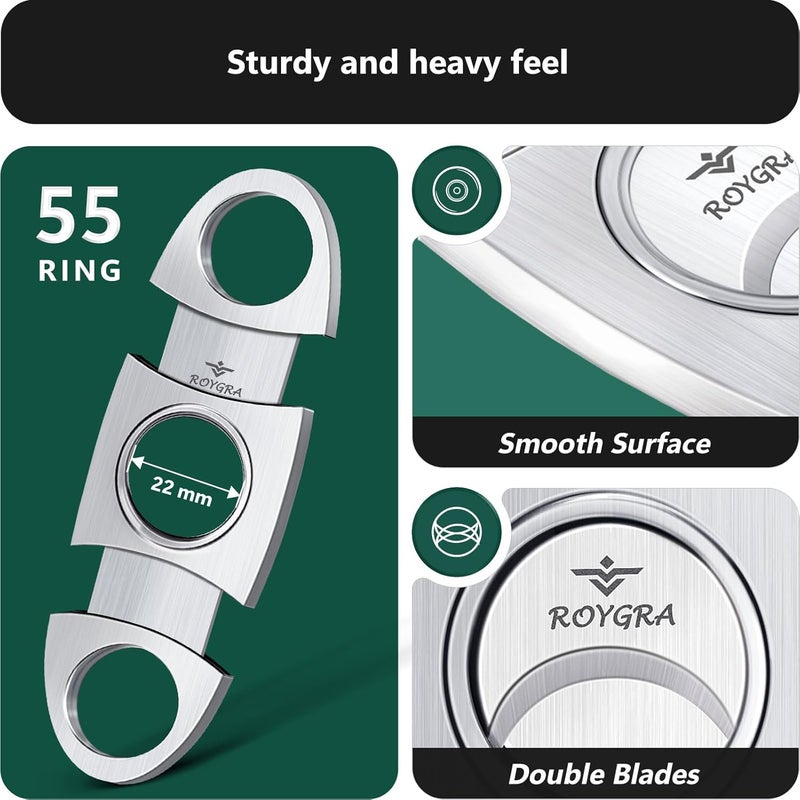roygra Cigar Cutter Set (2 Pack), Guillotine Double Blade, Cigar Accessories for Men, Stainless Steel Smoking Accessories Tool, Portable Sharp Clean Cut - Silver - Image 3
