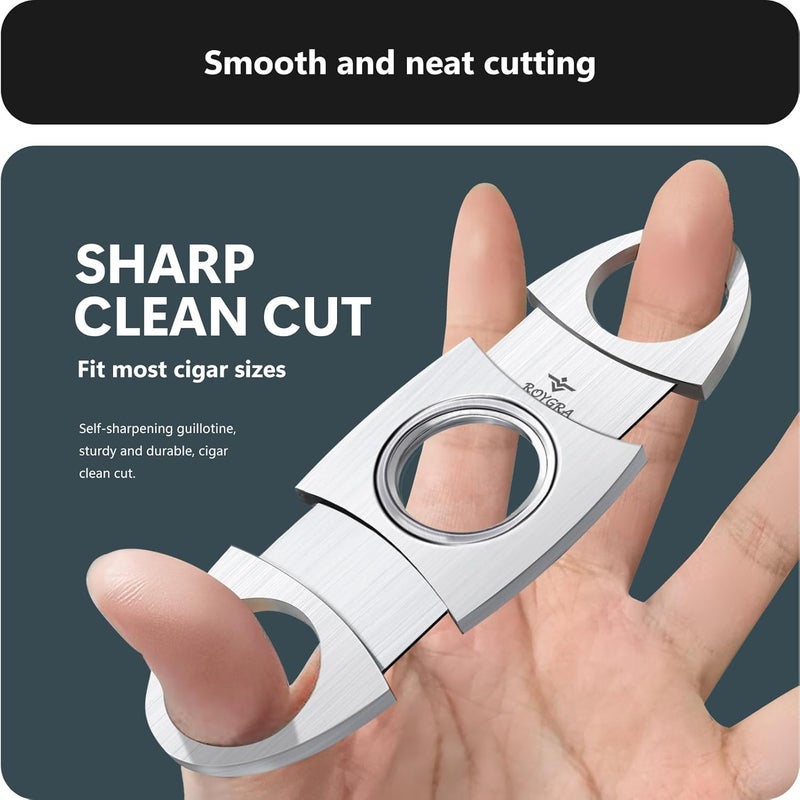 roygra Cigar Cutter Set (2 Pack), Guillotine Double Blade, Cigar Accessories for Men, Stainless Steel Smoking Accessories Tool, Portable Sharp Clean Cut - Silver - Image 2