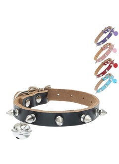 BINGPET Adjustable Leather Spiked Studded Dog Collars,Genuine Leather Pet Collar With Bells,Spiked Cat Puppy Collar,Spikes Soft And Strong Real Leather Made, Adjustable For Small Dogs Puppy Cats  - Image 1